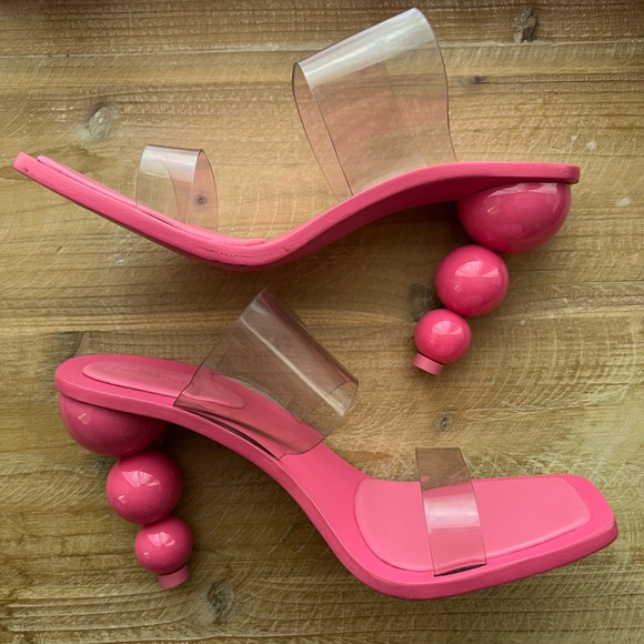 CULT GAIA Vita Vinyl Stacked Heel Mules In Blossom Pink Size 39 New - Picture 7 of 11